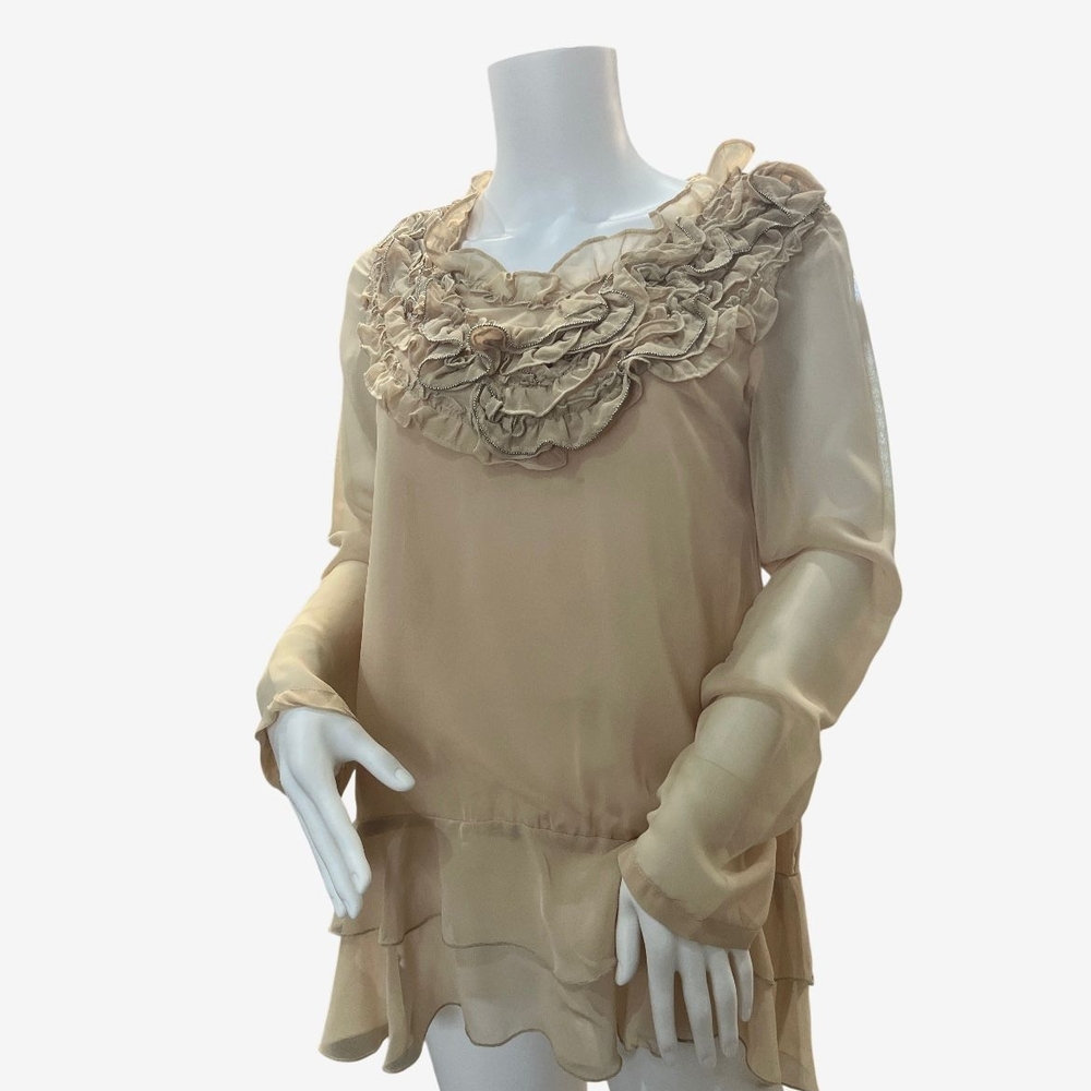 Chic Beige Ruffle Blouse - Picture 6 of 6